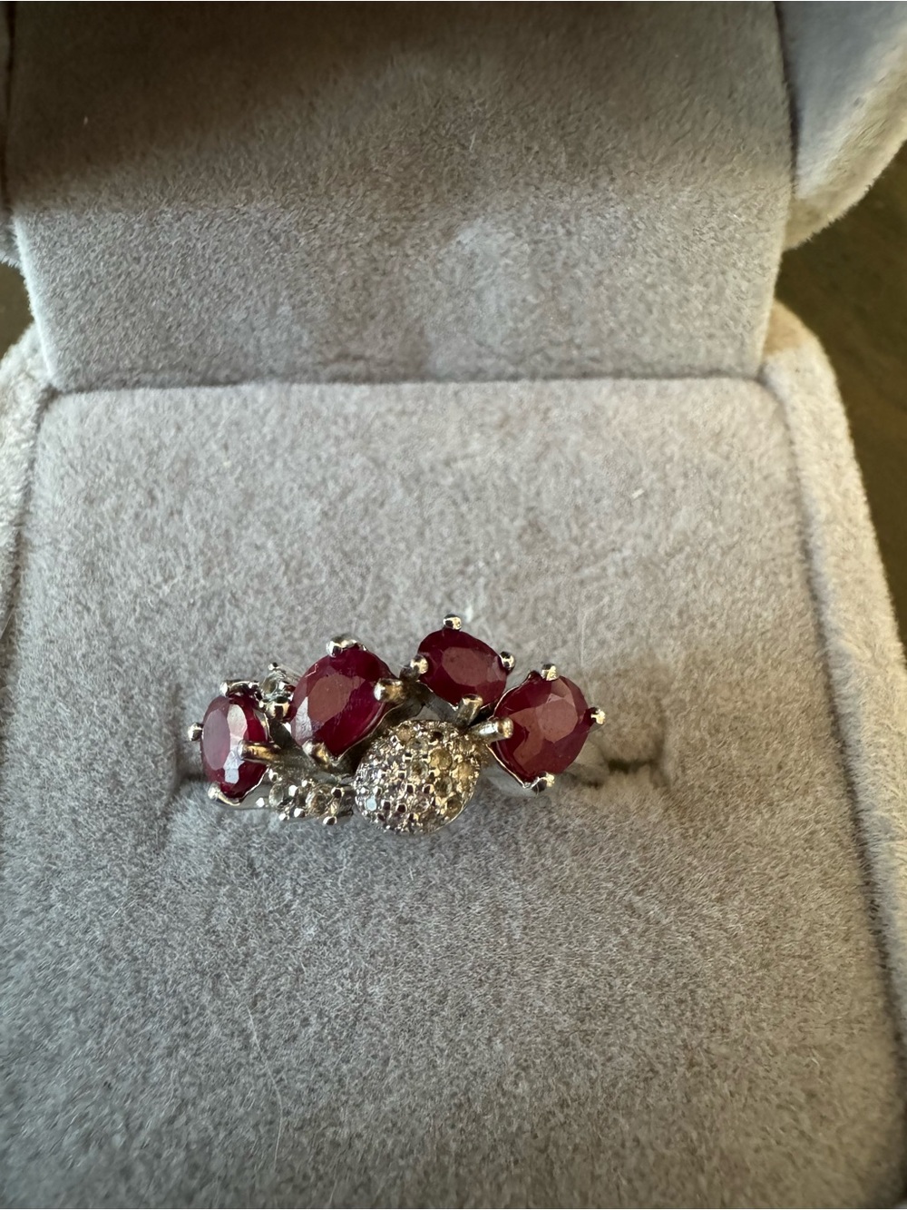 Natural Ruby and Diamond Cluster Ring